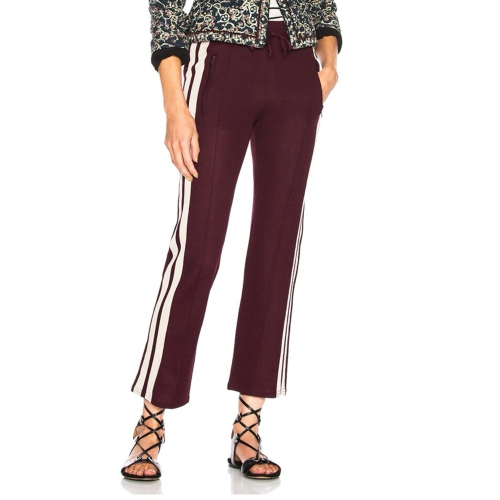 Isabel Marant Burgundy Track Pants with Cream Side Stripes